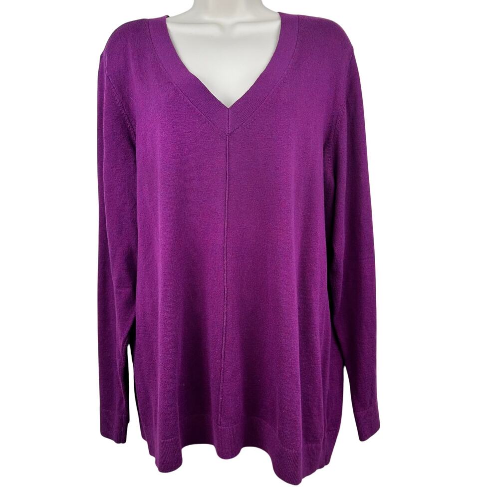 Talbots V-Neck Sweater Cotton Blend Long Sleeve Purple 2X Office Preppy